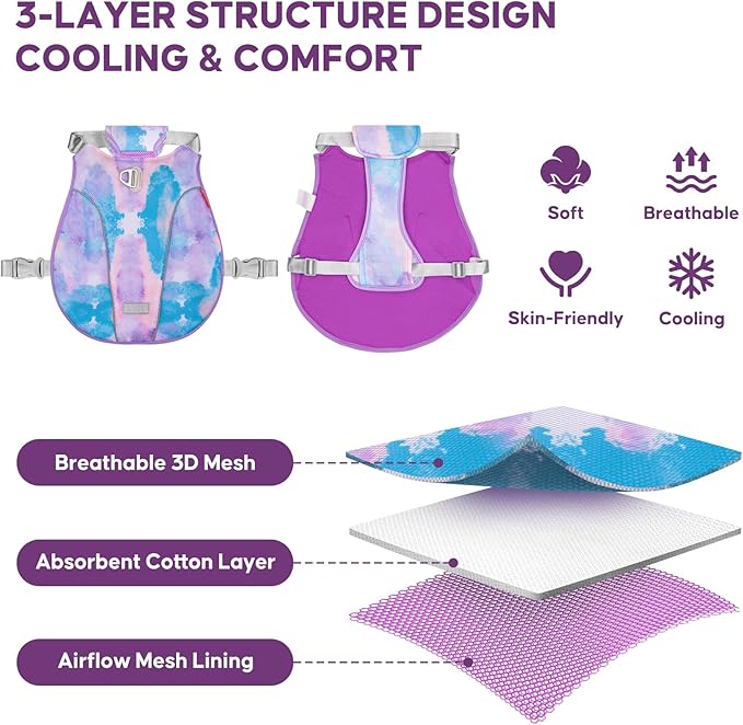 KYEESE Dog Cooling Vest, Breathable Mesh Dog Cooling Shirt for Small Medium Dogs with D-Ring, Sun Protection Reflective Dogs Cooler Jacket with Adjustable Buckle for Summer Hiking Walking, Purple, L