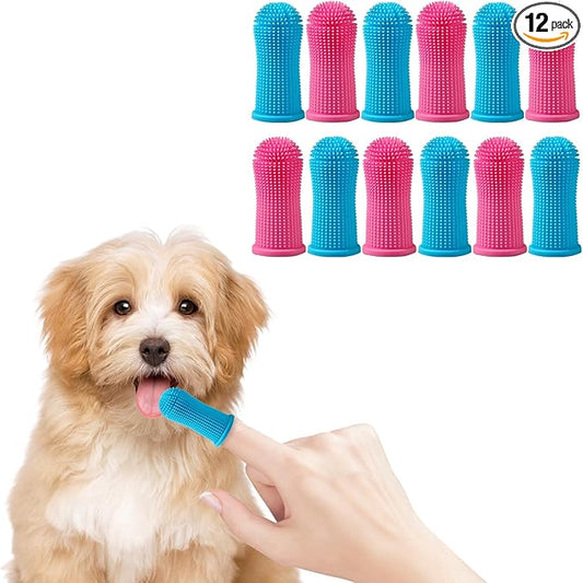 12 Pack Food Grade Silicone Finger Pet Toothbrushes Kit for Dogs Cats Dental Care Teeth Cleaning 360° Dog Finger Toothbrush