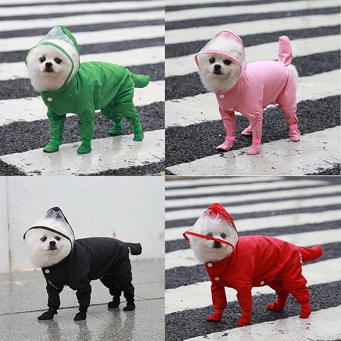 Zunea Waterproof Dog Raincoat with Hood for Small Dogs Rain Poncho Jumpsuit with Rain Boots Puppy Hooded Slicker Rainwear Four-Legged Pet Rain Jacket for Walking Black S