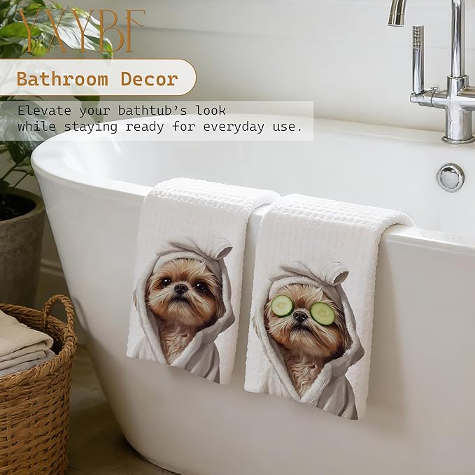 Funny Shih Tzu Hand Towels for Bathroom Powder Room Spa Decor 16x24 Inches, Shih Tzu Gifts for Women, Funny Bathrobe Dog Bathroom Towels Decorative, Set of 2