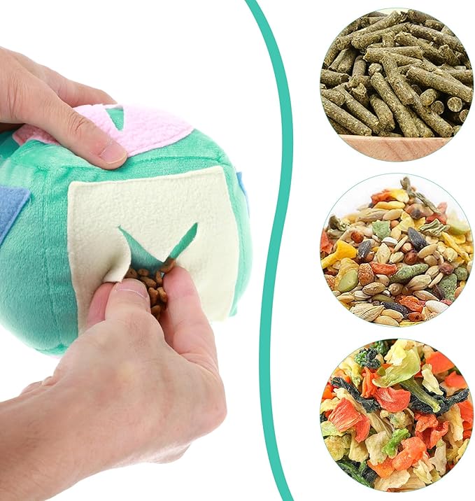 Large Rabbit Foraging Toy with Bell, Feeding Ball Toy with Bell for Bunny, Snuffle Ball Treat Dispenser, Washable Puzzle Feed Game Rabbit Toys for Bunnies Boredom