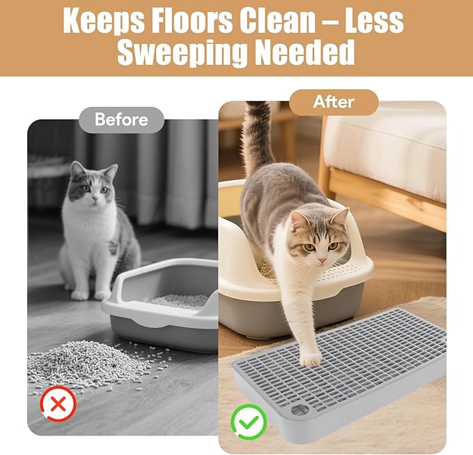 Cat Litter Box Step, Cat Ramp for Litter Box, Double Layered Litter Catcher Mat with Filter Function, Pet Ramp Stool for Kitten & Elderly Cats, Non-Slip & Anti-Litter Tracking, Easy Clean (Grey)