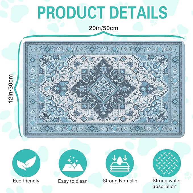 Pet Feeding Mat for Floors Waterproof Dog Mat for Food and Water Absorbent Quick Dry Non Slip mat for Cat Bowls