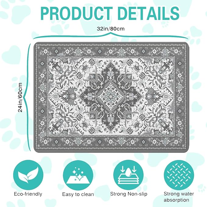 Pet Feeding Mat for Floors Waterproof Dog Mat for Food and Water Absorbent Quick Dry Non Slip mat for Cat Bowls