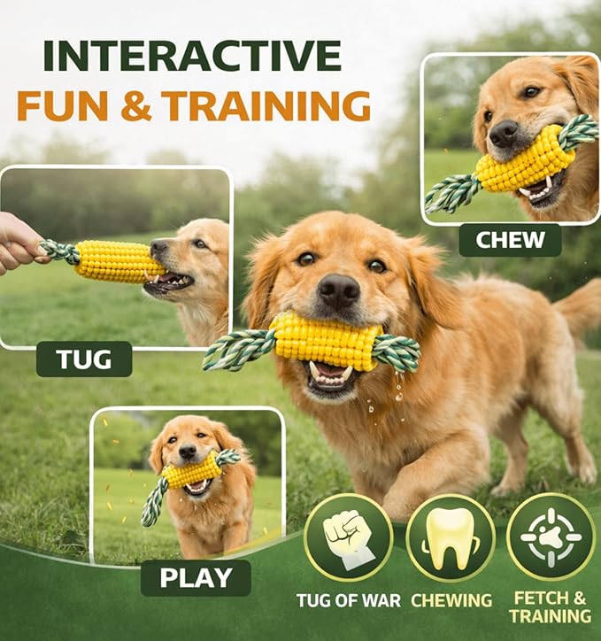4.37 inch Corn Cob Dog Toys for Aggressive Chewers, Durable Rubber Teething Toys for Puppies, Dog Toys to Keep Them Busy, Bite and Brush Dental Toy for Small Medium and Large Dogs