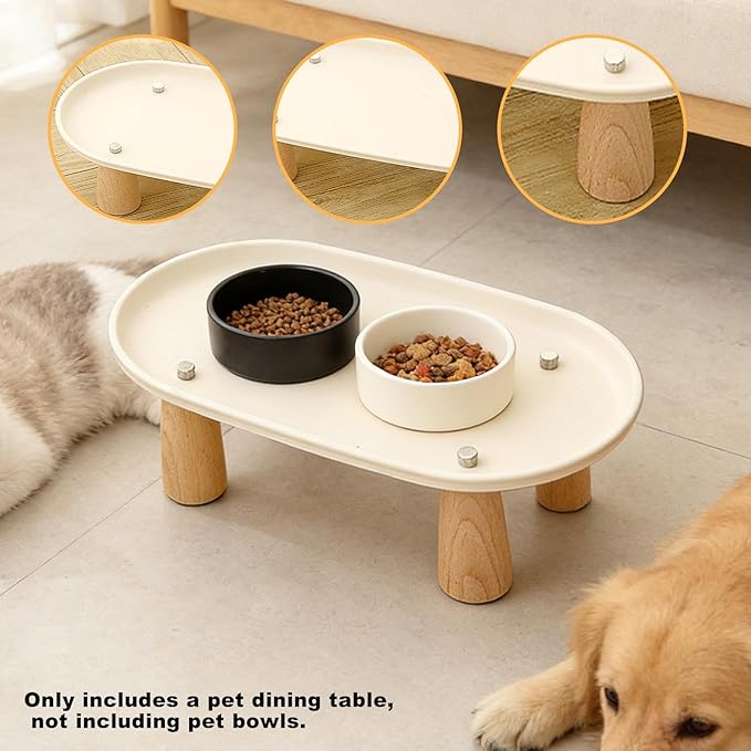 Generic Cat Bowl Raised Stand Rack to Protect Cat Neck Sturdy Non Slip Stable for Feeder Stand Elevated Holder, Beige 31cmx17cm