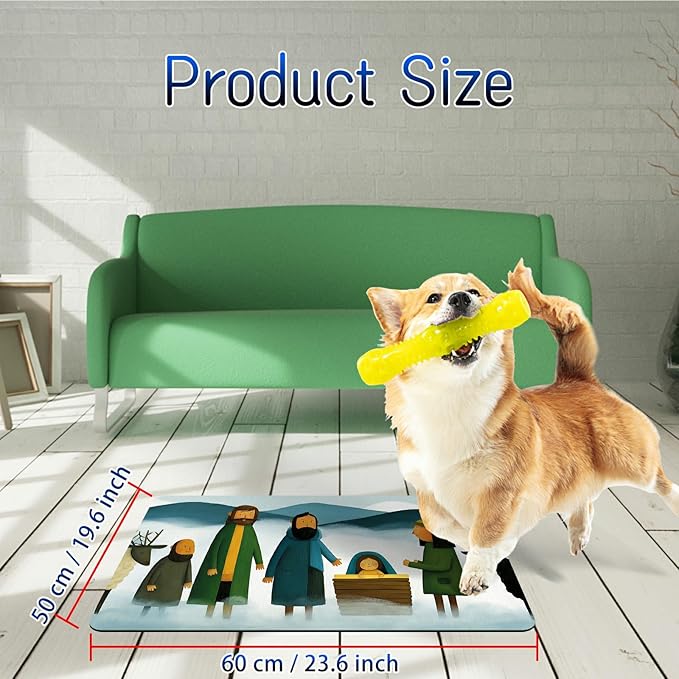 Dog Food Mat, 19.6" x 23.6" Absorbent Pet Feeding Mat for Food and Water, Waterproof Diatom Mud Pet Placemat with Non-Slip Rubber Backing, Cat Bowl Mat for Floors - Mountain Family Sheep