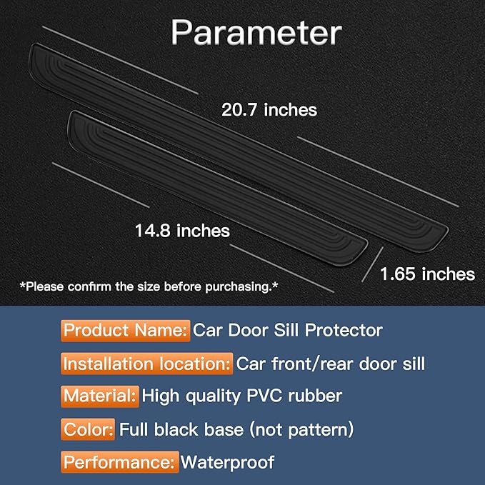 Door Sill Plate Protectors for Car - Universal Door Entry Guards Sill Scuff Cover Panel Step Protector, Welcome Pedal Protector Cover, No Pattern, Full Black Base, 4pcs/Set