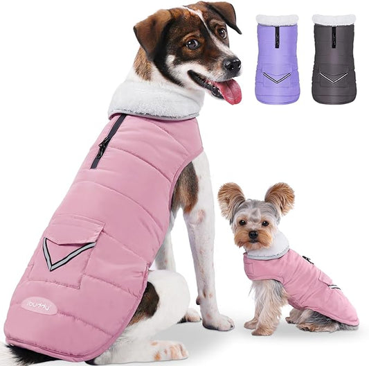 Dog Winter Coat for Large Dogs, Easy on Dog Snow Coat Velcro Waterproof Pet Puffer Jacket with Harness Hole Adjustable Reflective Quilted Pet Cold Weather Vest Wind-Poof for Pitbull Boy Girl