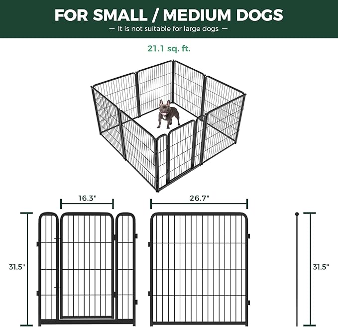 FXW Homeplus Unleashed Indoor Dog Playpen - Stress-Free and Safe Play, Heavy Duty 32 Inch 8 Panels with Washable Pee Pad for Small and Medium Dogs, Black│Patented
