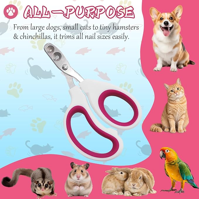 2Pcs Pet Nail Clippers Dog Cat Nail Clipper with Guard - Avoid Over Cutting, Cat Claw Trimmers for Rabbits Kittens Guinea Pigs Puppies and Small Animals, Non-Slip Handle & Stainless Steel Blades