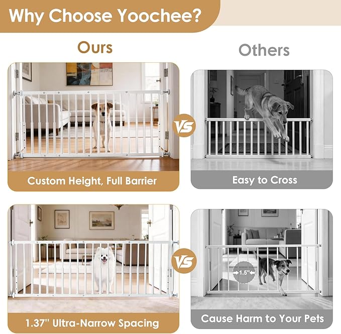 10''-15.8'' Height Adjustable Dog Gate, Extra Wide 18.1"-53" All Metal Short Dog Gate to Step Over, Pressure Mount Small Pet Puppy Gate for Stairs & Doorways(White)