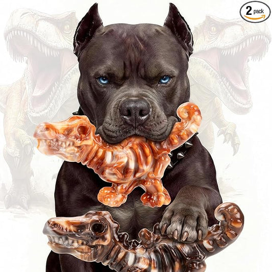 2 Pack Tough Nylon Dog Toys for Aggressive Chewers – Heavy Duty Dinosaur Chew Bones for Large Dogs (20–90 lbs), Bacon Flavor, Long-Lasting Power Chewer Toys to Keep Dogs Busy