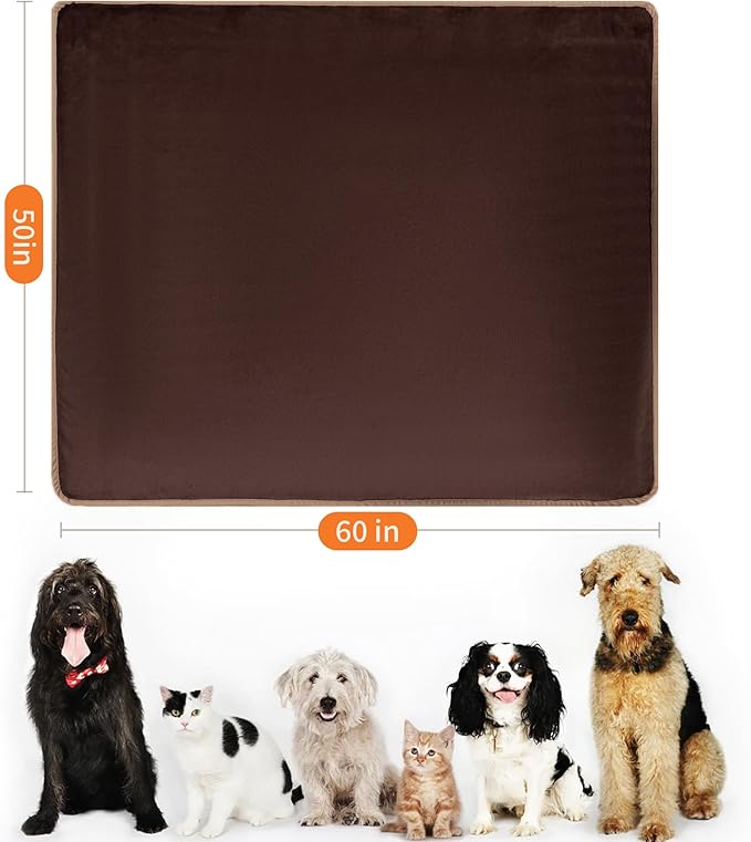 Waterproof Dog Blankets Pet Blanket 50"x60", Soft Fluffy Sofa Car Bed Protector, Reversible Leakproof Flannel Dog Blanket for Large Dogs(Brown)