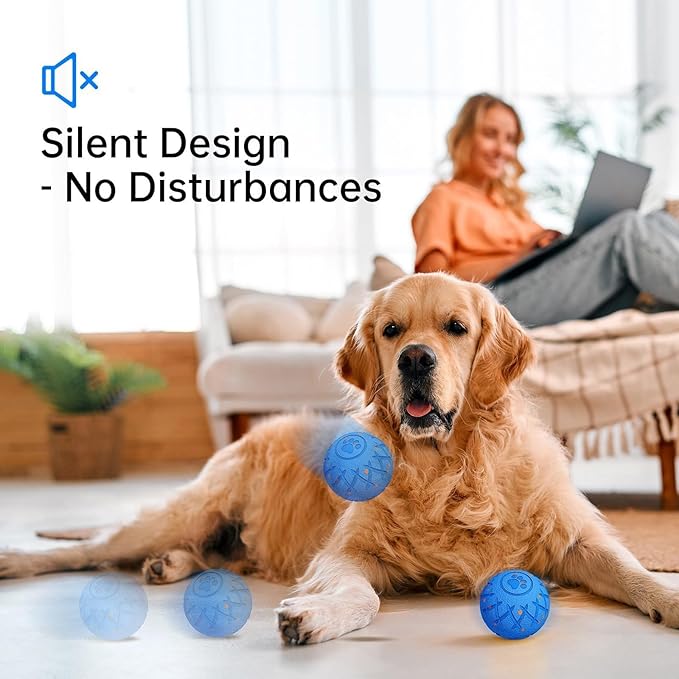 Moving Dog Toy, Interactive, Bouncing and Rotating, Silent Foam Material, IP54 Waterproof Rating, Smart Active Rolling, Stimulation Toys for Medium and to Keep Them Busy (Blue)