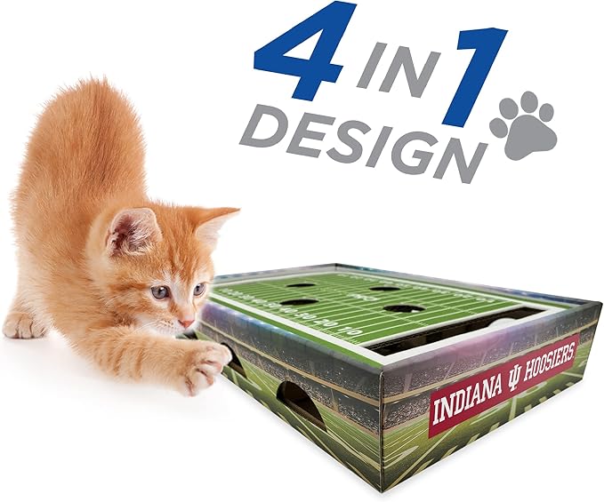 Pets First NCAA Indiana Hoosiers Cat Scratcher Box, Game Day Cat Toy, NCAA Football Field Designed Cat Scratcher and Lounge, Stimulating Cat Game