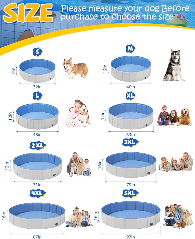 YSJILIDE Portable Dog Pool PVC Pet Swimming Pool Bathtub Collapsible Dog Pool, Hard Plastic Pool for Pets to Swim and Bath (L-47"x 12" Light Grey)