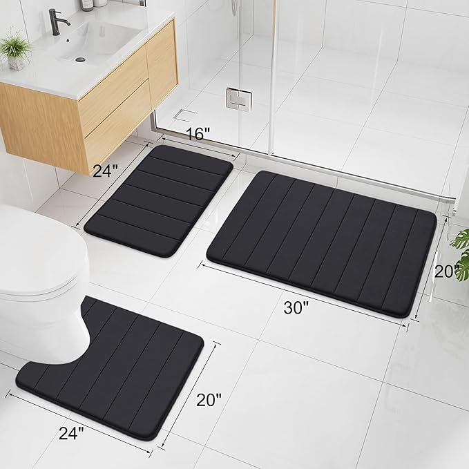 Buganda Memory Foam Bath Mat, 44" x 32", Ultra Soft and Non-Slip Bathroom Rugs, Water Absorbent and Machine Washable Bath Rug for Bathroom, Shower, and Tub, Black