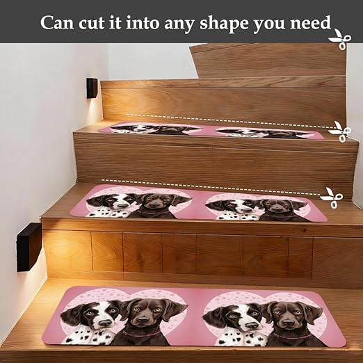 Animal Cute Dog Love Stair Treads for Wooden Steps Indoor Washable Staircase Carpet 1PCS 30"x7.8" Stair Step Treads Non-Slip Staircase Covers Peel and Stick Safety Mat for Kids Elders Pets