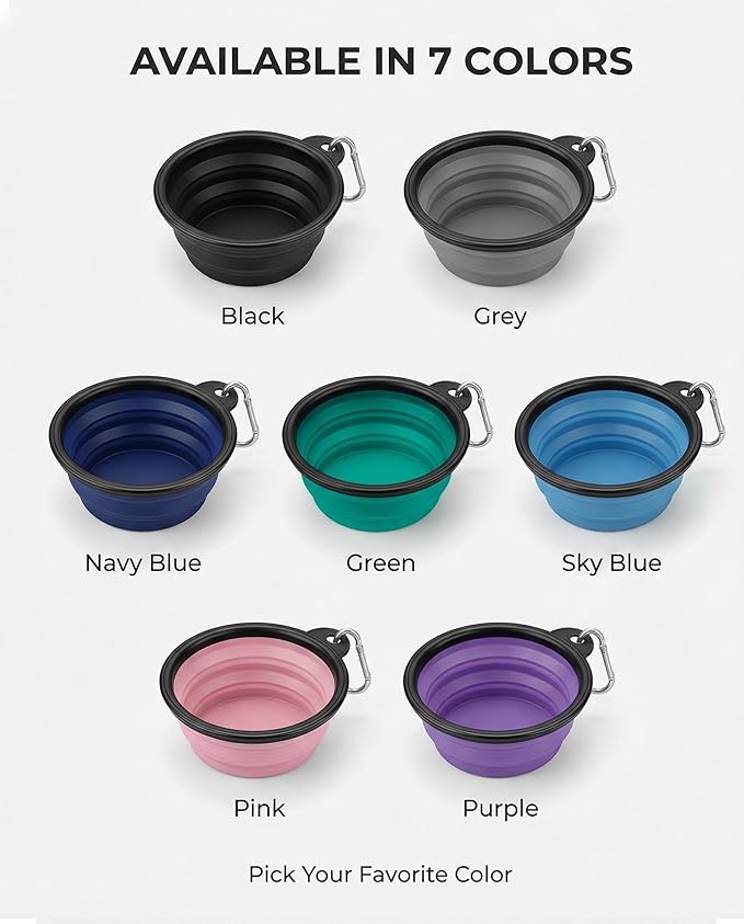 Collapsible Dog Bowls for Travel, 2-Pack Dog Portable Water Bowl for Dogs Cats Pet Foldable Feeding Watering Dish for Traveling Camping with Carabiners, BPA Free (Purple&Pink, Medium (Pack of 2))