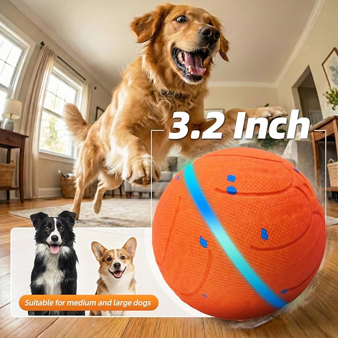 3.5 Inch Interactive Dog Toys, Automatic Moving Balls for Dogs, 3-Modes with Colorful Lights , Durable E-TPU Material, Active Self Rolling, Bouncing, and Rotating Dog Toy to Keep Them Busy, Orange