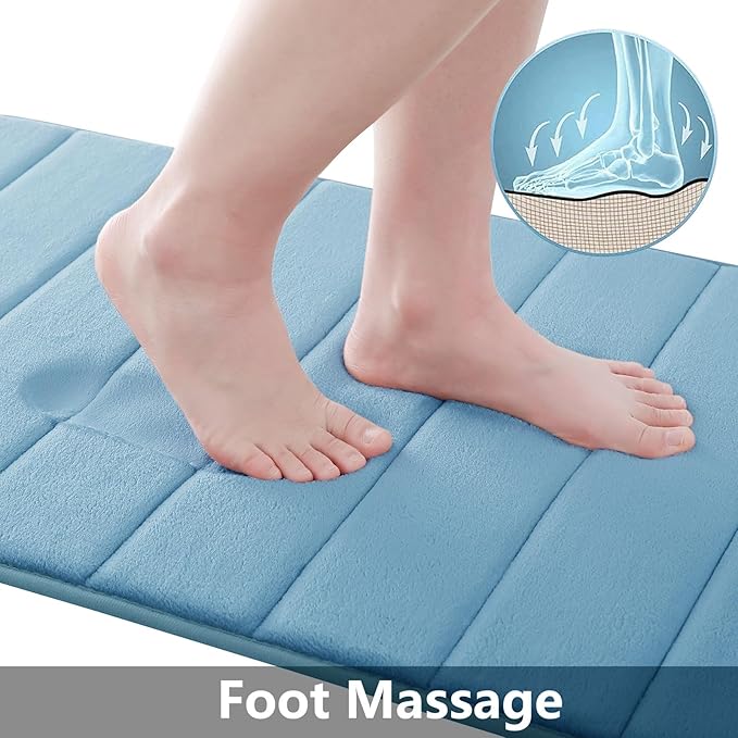 Buganda Memory Foam Bath Mat, 35.4" x 24", Ultra Soft and Non-Slip Bathroom Rugs, Water Absorbent and Machine Washable Bath Rug Runner for Bathroom, Shower, and Tub, Blue