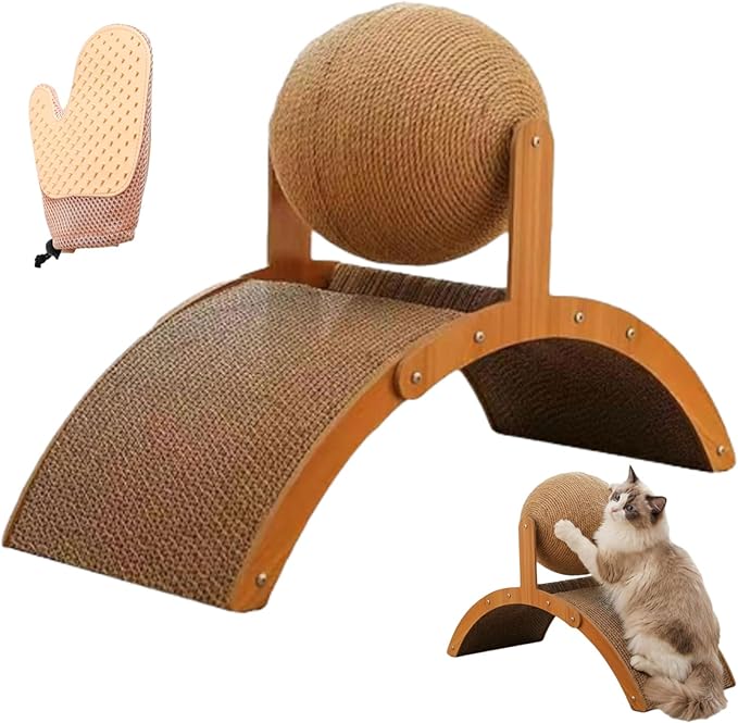 Cat Scratching Ball on Stand, 29.5/21.5/13.8inch Wobble Ball Cat Scratcher, Interactive Cat Arch Scratcher with 360° Rotating Sisal Ball, Board Ball for Indoor,Protects Furniture & Rugs (13.8inch)