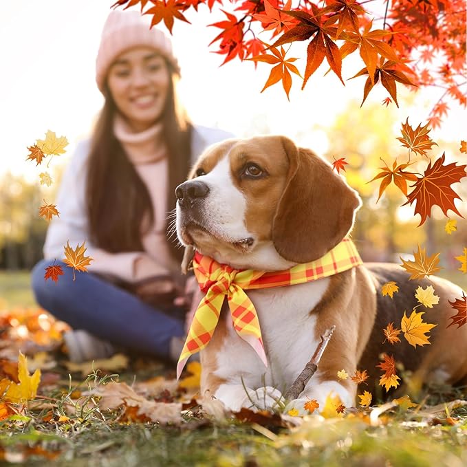 Abbylike 100 Pcs Orange Plaid Dog Bandanas Bulk Warm Color Palette Bandanas for Dogs Triangle Kerchief Bib Scarf for Pet Party Costume Photo Props Accessories Pet Shops Groomers Services, 25 Styles