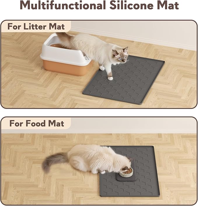 Garoopion Cat Litter Box Mat, Silicone Kitty Litter Mat, 24" X 16" Waterproof Silicone Pad for Floor, Dark Gray