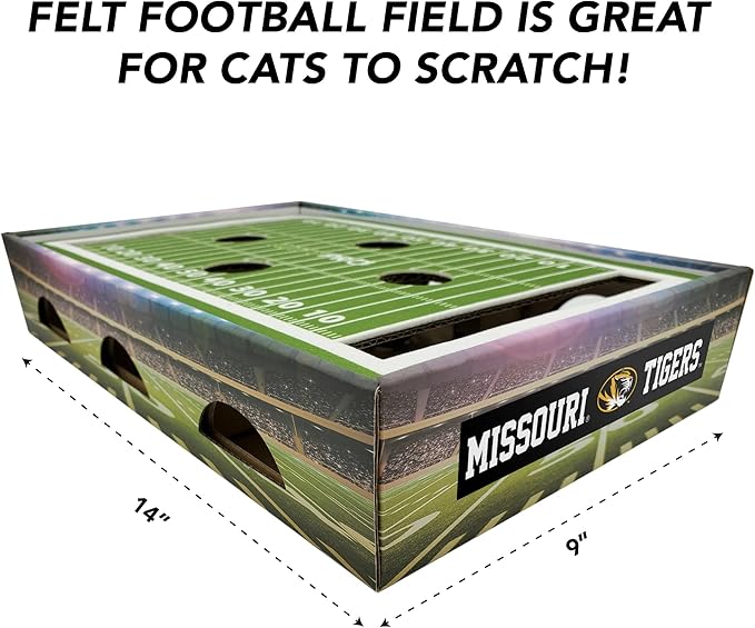 Pets First NCAA Missouri Tigers Cat Scratcher Box, Game Day Cat Toy, NCAA Football Field Designed Cat Scratcher and Lounge, Stimulating Cat Game