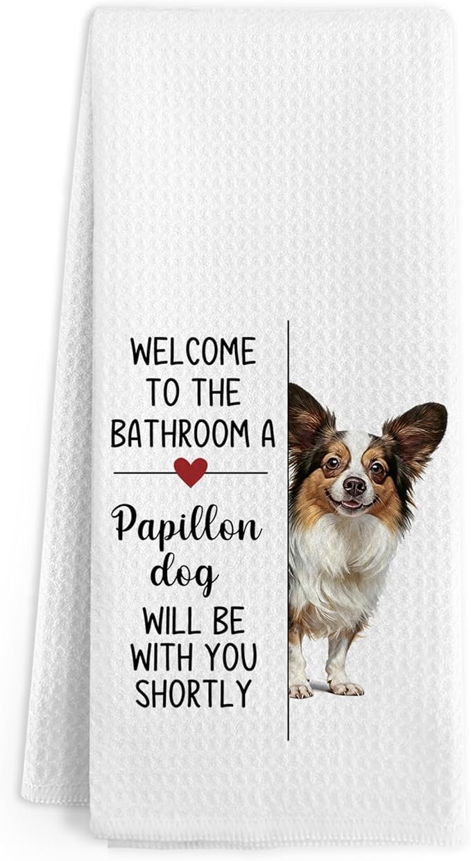 Funny Papillon Dog Gifts Hand Towels for Bathroom Decor, A Papillon Dog Will Be with You Shortly Hand Towels, Dogs Decorative Dish Tea Towel for Kitchen Bathroom, Dogs Gifts for Girls, 16x24 In