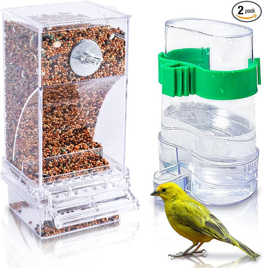 Hamiledyi No Mess Bird Feeders Automatic Parrot Feeder Drinker Acrylic Seed Food Container Parakeet Water Dispenser Cage Accessories for Lovebirds Budgies Canary Finch