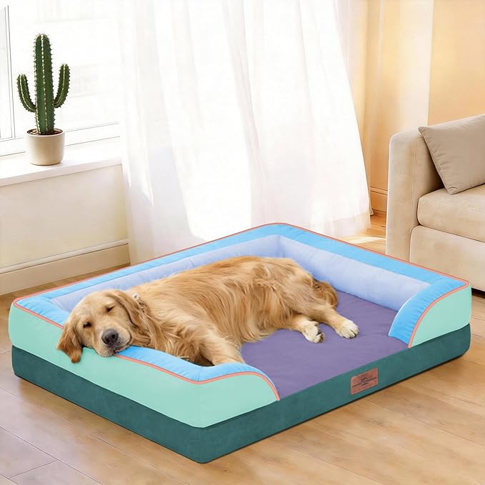 Comfort Expression Orthopedic Dog Bed for Extra Large Dogs 42x30 Inch, Waterproof Egg Crate Foam XL Pet Bed with Bolsters, Dog Couch with Washable Cover & Non-Slip Bottom, Violet Tide
