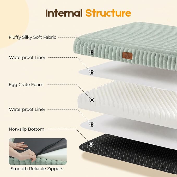 Orthopedic Dog Bed for Medium Dog, Waterproof Pet Bed,Non-Slip Bottom and Egg-Crate Foam with Removable Washable Cover Crate Bed,Green,30"x20"x3"