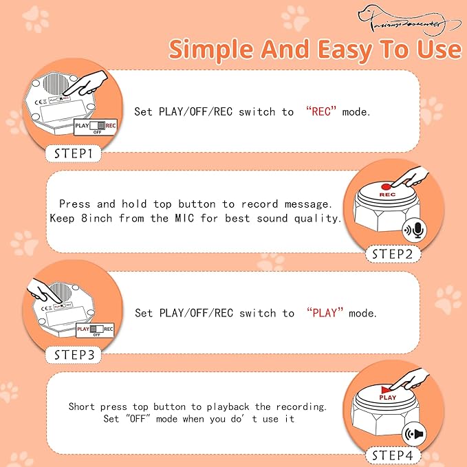BOSKEY 6 Dog Buttons for Communication Pet Talking Buttons Starter Set Dog Speaking Buttons 50 Stickers Recordable Button One Waterproof mat