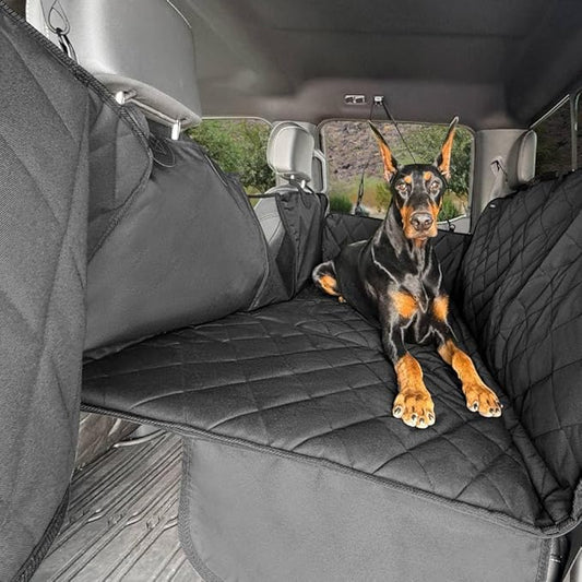 4Knines Back Seat Extender for Dogs, Hard Bottom Waterproof Backseat Protector with EZ Door Guard (Black, XLarge)