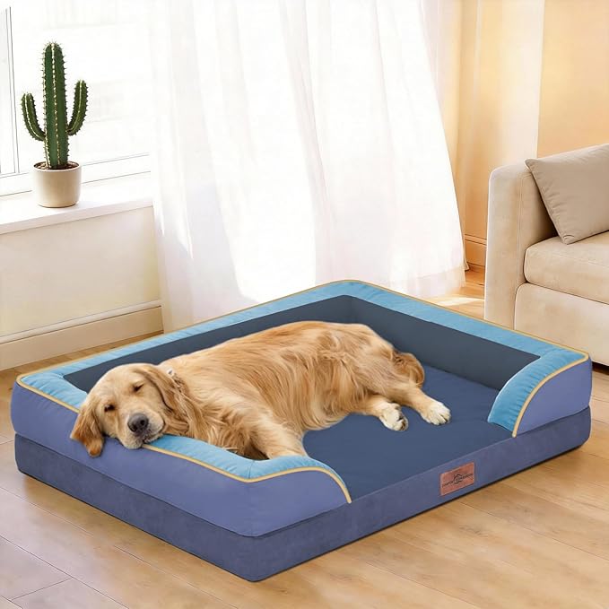 Comfort Expression Orthopedic Dog Bed for Extra Large Dogs 45x35 Inch, Waterproof Egg Crate Foam XL Pet Bed with Bolsters, Dog Couch with Washable Cover & Non-Slip Bottom, Hidden Bay