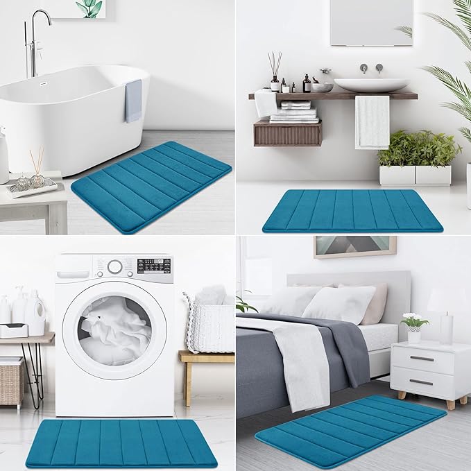Buganda Memory Foam Bath Mat, 35.4" x 24", Ultra Soft and Non-Slip Bathroom Rugs, Water Absorbent and Machine Washable Bath Rug Runner for Bathroom, Shower, and Tub, Peacock Blue