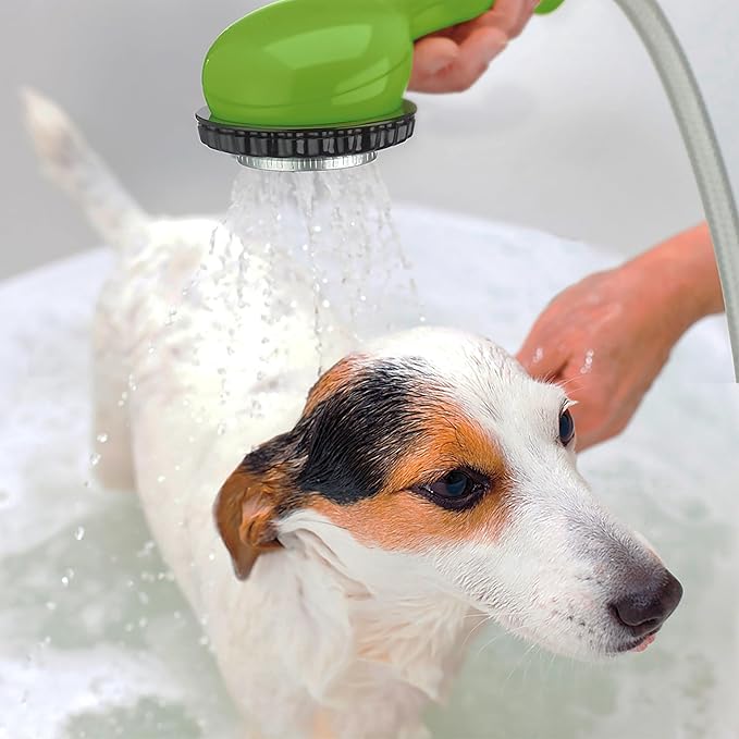 CONAIRPROPET Deluxe Indoor/Outdoor Pet Washer, Dog Shower Attachment with Dual Connectors to Easily Attach, Soft Rubber Massage Fingers, Dual Spray Modes