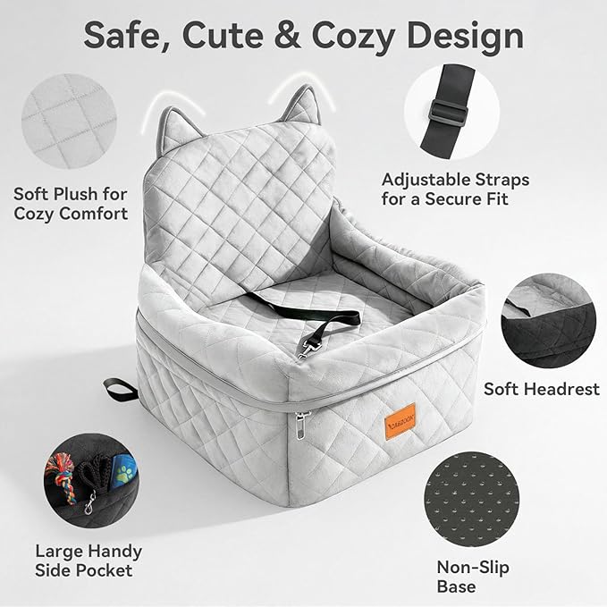 Dog Booster Car Seats for S/M Dogs Up to 35lbs,Pet Car Seat/Travel Bed with Washable&Removable Cover,Storage Pockets,Dog Safety Belt and Elevated Cushion Fits in Front/Back Seat