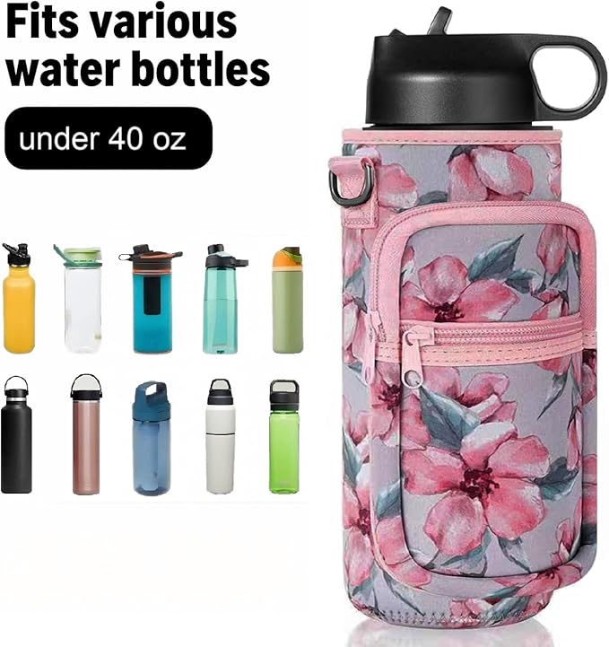 Water Bottle Holder with Strap, Insulated Crossbody Sling Bag, Carrier with Phone Pocket for Walking Hiking Camping Fishing