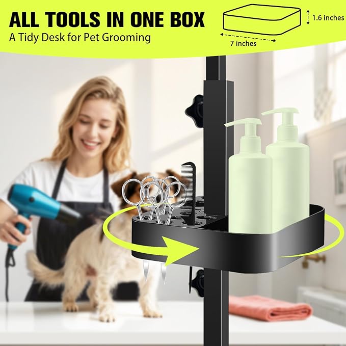 Adjustable Dog Grooming Arm for Table,Dog Grooming Arm with Clamp,32-47 Width&35 Height,Dog Grooming Table for Small Dog,Dog Grooming Station for Home Use Nail Trimming&Drying(Hammock Included)