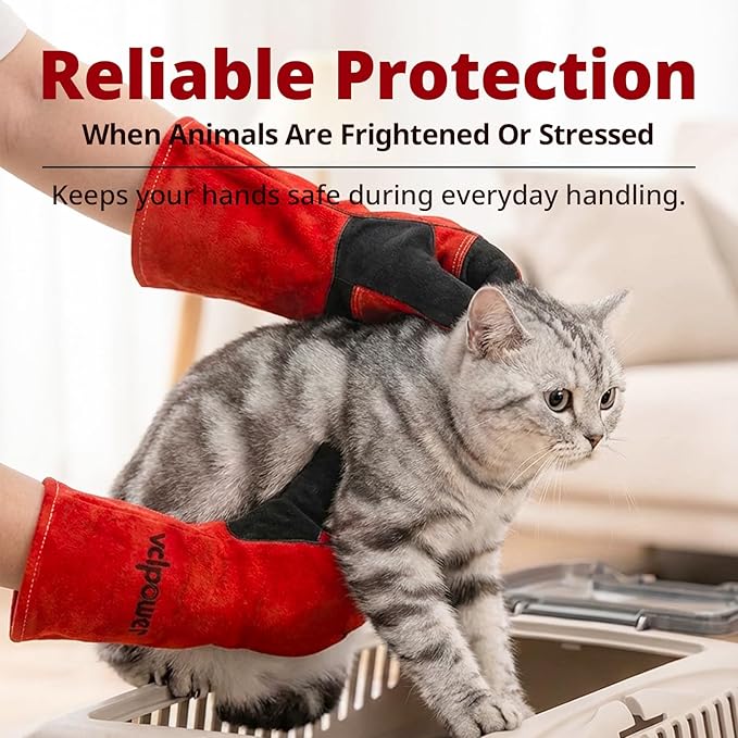 vclpower Animal Handling Gloves Size L Fit for Men & Large Hands Bite Proof Double Leather Reinforced Padding Dog, Cat Scratch, Bird Handling Falconry Gloves Grabbing Reptile Squirrel Snake Bite 16in