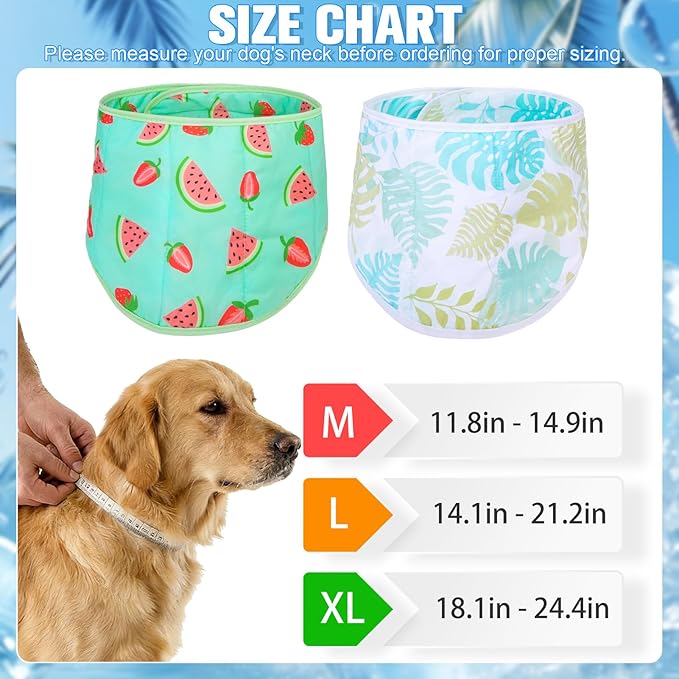 EXPAWLORER Dog Cooling Bandana - 2 Pack Instant Cool Chill Out Dog Scarf, Adjustable Summer Outdoor Ice Neck Cooler Vest, SAP Ice Crystal Powder Physical Cooling Pet Handkerchiefs, Tropical Large