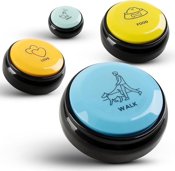 KUL KING'S Waterproof & Non-Slip Dog Talking Buttons - 4 Recordable Buttons with Batteries, Stickers, Training Guide - Talking Dog Buttons for Communication