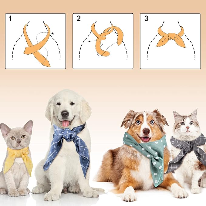 SATINIOR 8 Pieces Dog Bandanas Plaid Dots Spring Dog Bandana Triangle Scarf Soft Washable Adjustable Pet Bib Accessories for Small Medium Large Cats Pets