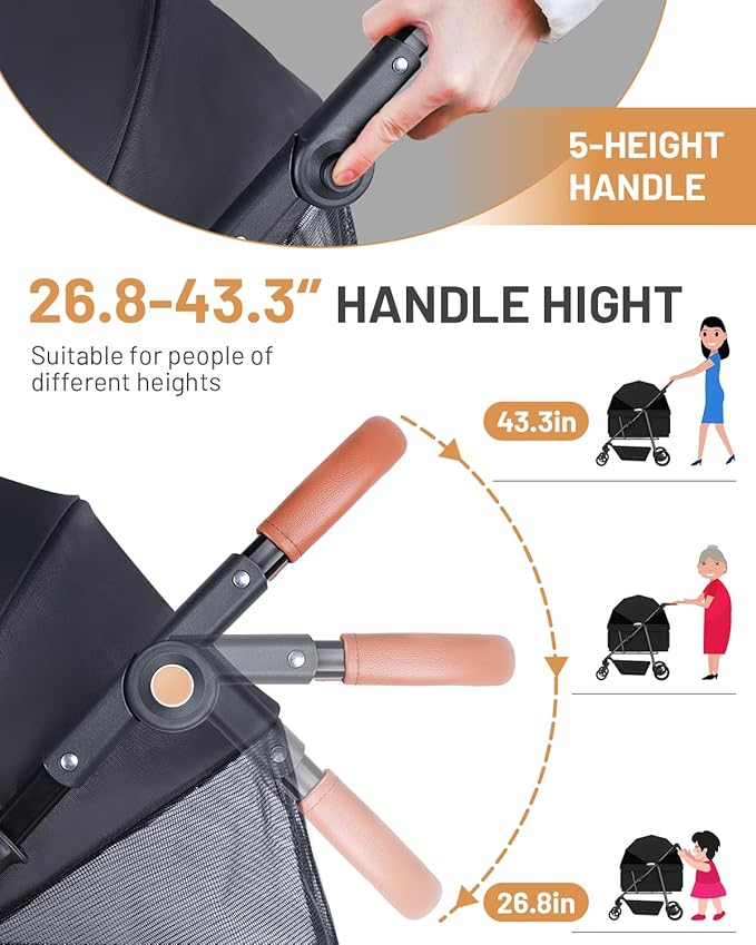Dog Stroller for Large & Medium Dogs (Up to 66lbs), Pet Stroller for 2 Small Dogs with Adjustable Handle & Canopy, Sun Shades, Storage Organizer, Foldable & Ventilated,Black