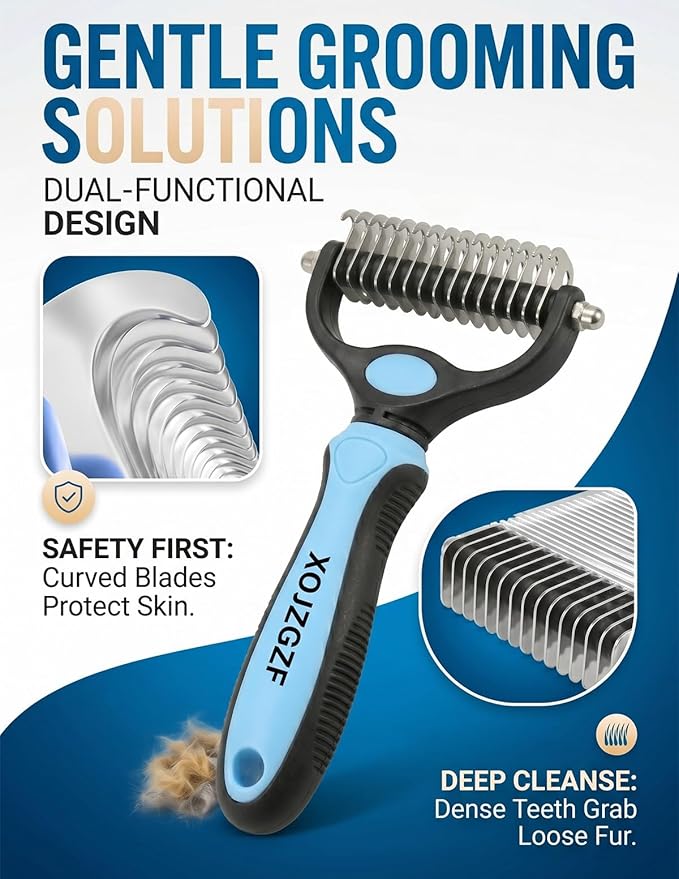 Professional Deshedding Tool for Dogs & Cats, Pet Pro Grooming Tools, Indoor Cat Double-Sided Brush Rake, Pets Hair Remover Shedding, Long Haired Dog Brushes, Undercoat Combs Supplies(Pink-L)
