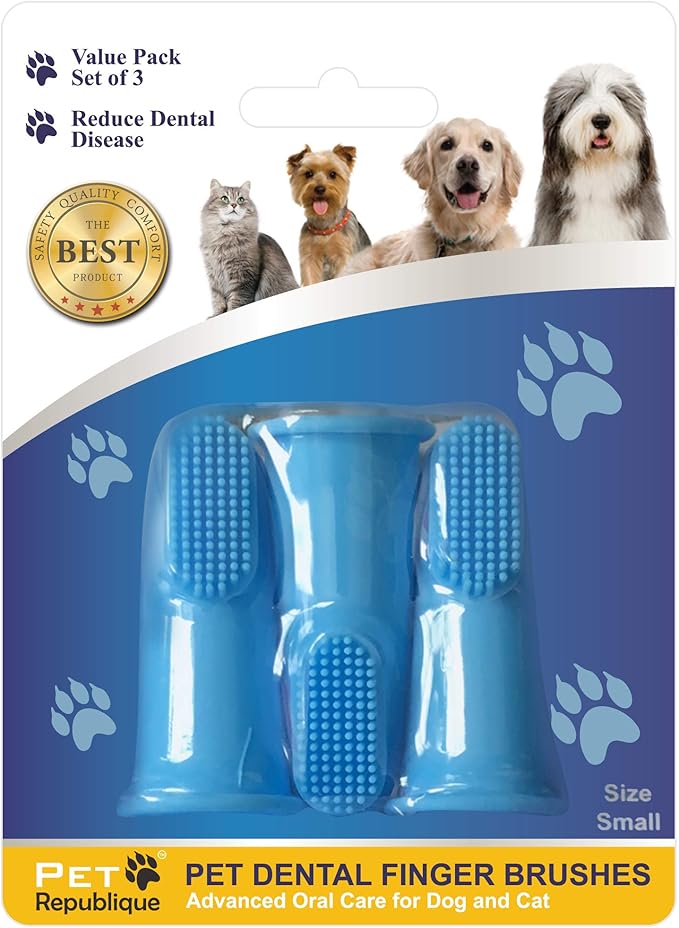 Pet Republique Dog Finger Toothbrush Set of 3 - Dental Hygiene Brushes for Small to Large Dogs, Cats, and Most Pets - Small Size Finger Opening