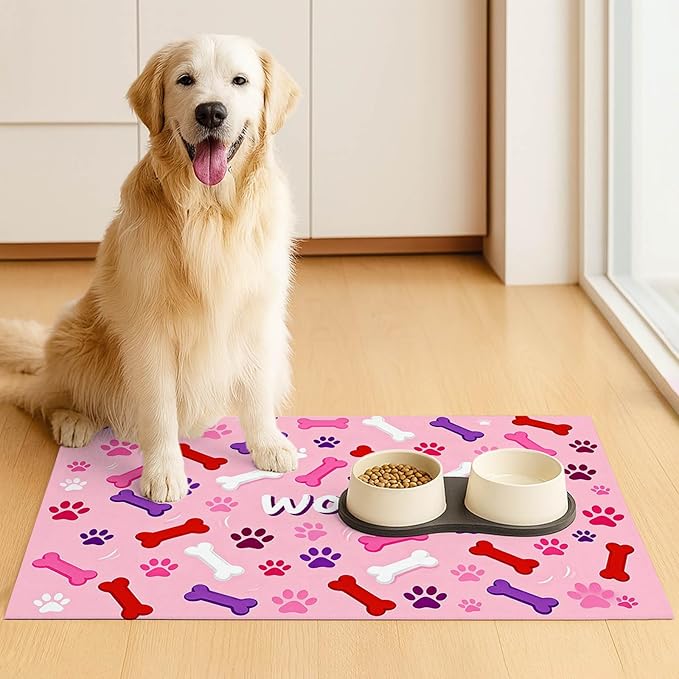 HOMETITUTE 24x16 inch Non Slip Dog Food Mat Pet Bowl Placemat for Food and Water Puppy Feeding Mat Small Dog Bowl Mats Cat Food Mat Easy Clean Pet Feeding Mats for Small Pets